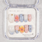 Press-On Nail Set Floral Designs Multiple Sizes Easy Application