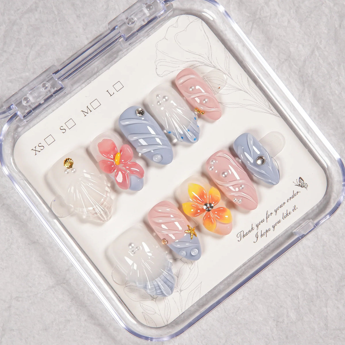 Press-On Nail Set Floral Designs Multiple Sizes Easy Application