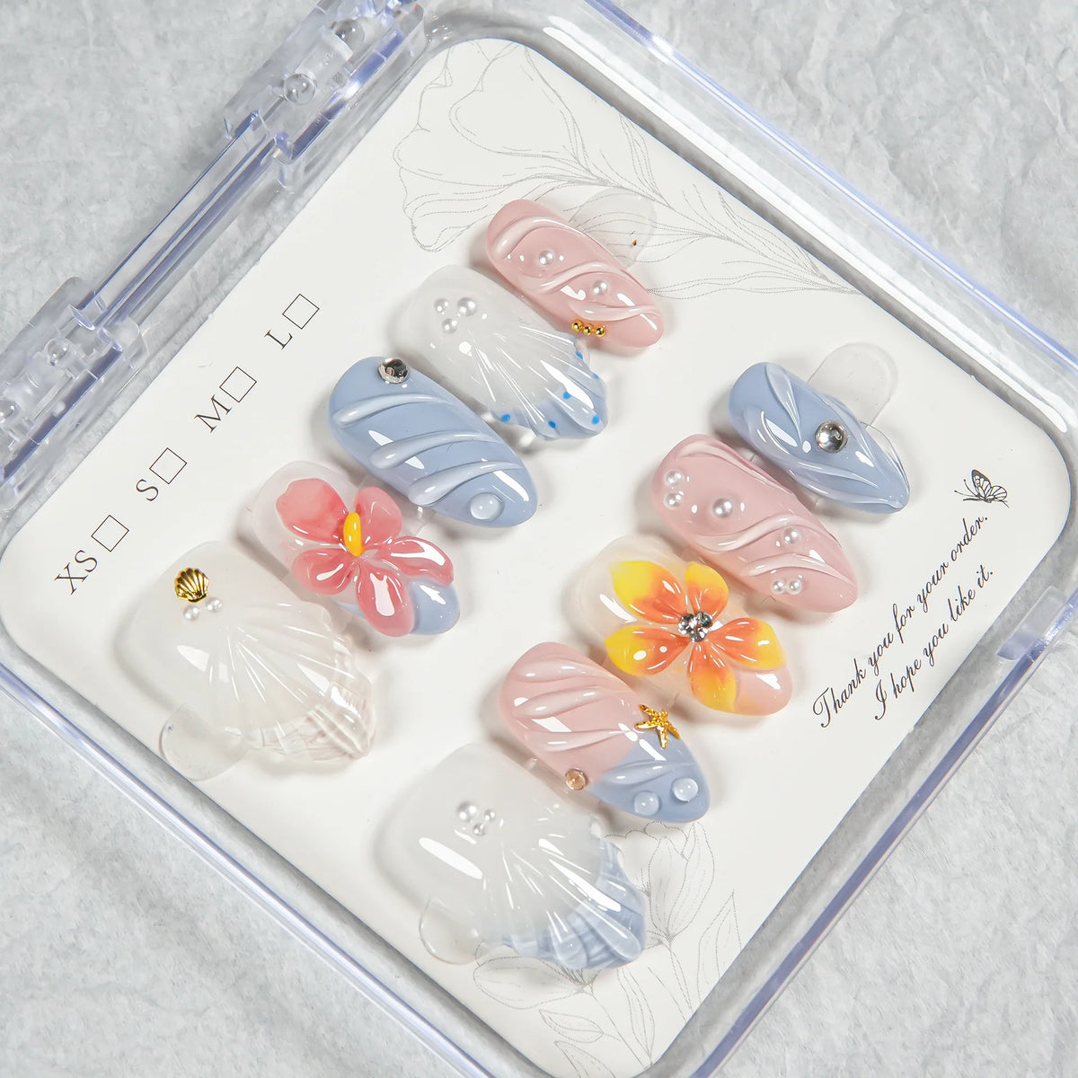Press-On Nail Set Floral Designs Multiple Sizes Easy Application