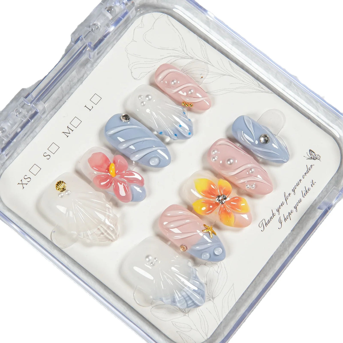 Press-On Nail Set Floral Designs Multiple Sizes Easy Application