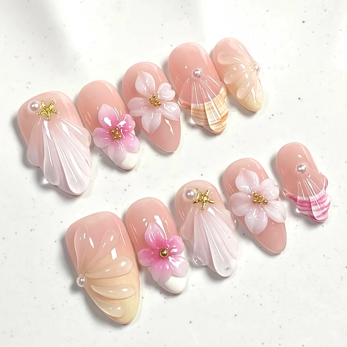 Press-On Nail Set Floral Designs No Glue