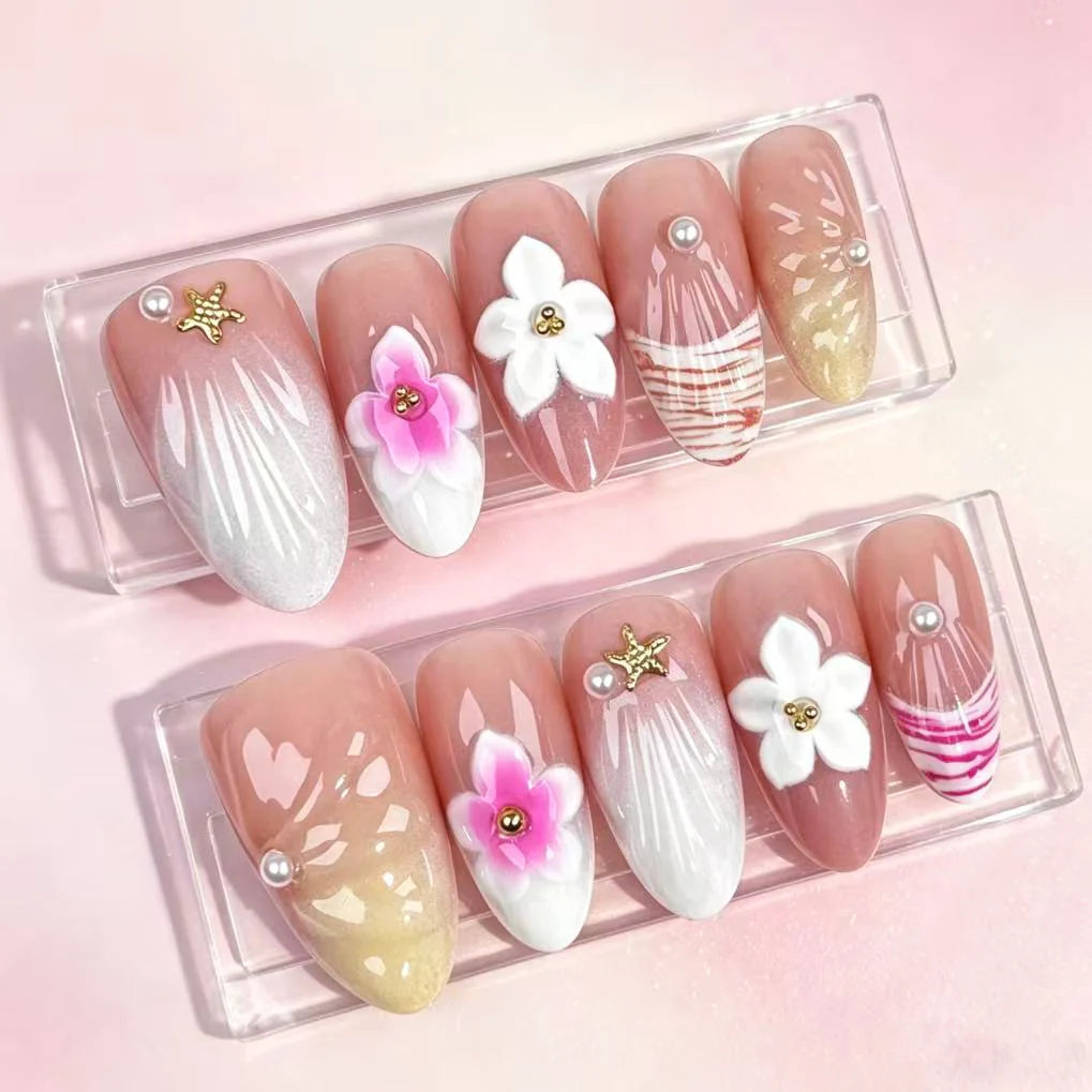 Press-On Nail Set Floral Designs No Glue