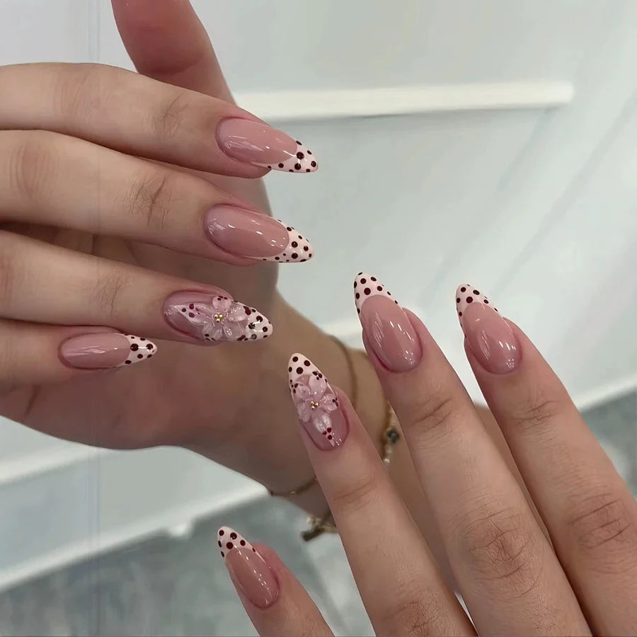 Press-On Nail Set Floral Designs No Glue Multiple Sizes