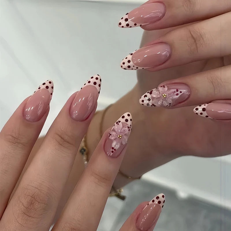 Press-On Nail Set Floral Designs No Glue Multiple Sizes