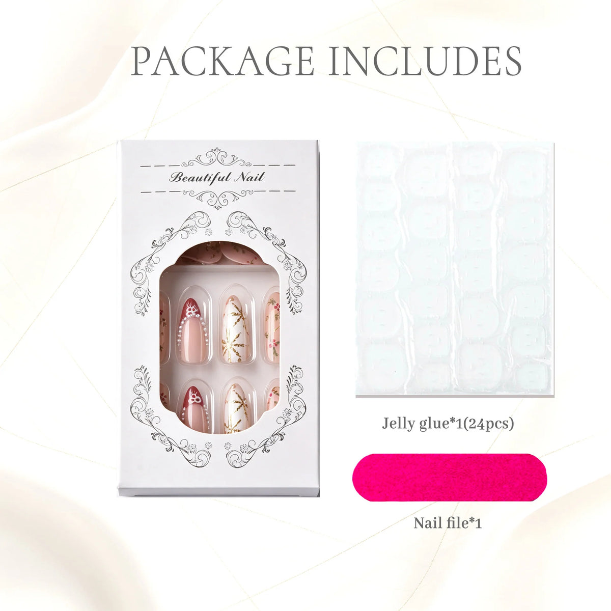 Press-On Nail Set Floral Designs Peel-And-Press Long-Lasting