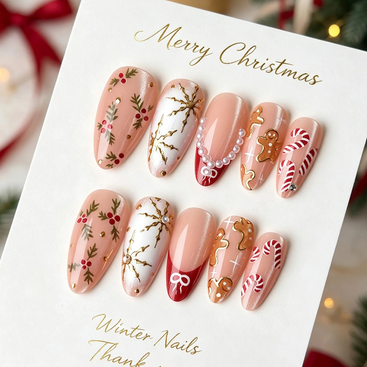 Press-On Nail Set Floral Designs Peel-And-Press Long-Lasting