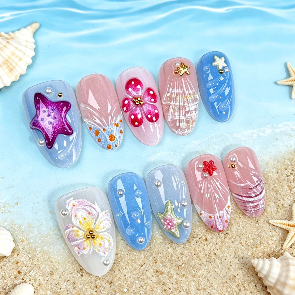 Press-On Nail Set Floral Designs Peel And Stick