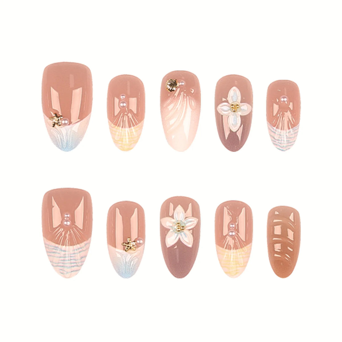 Press-On Nail Set Floral Designs Peel-and-Stick Multiple Sizes