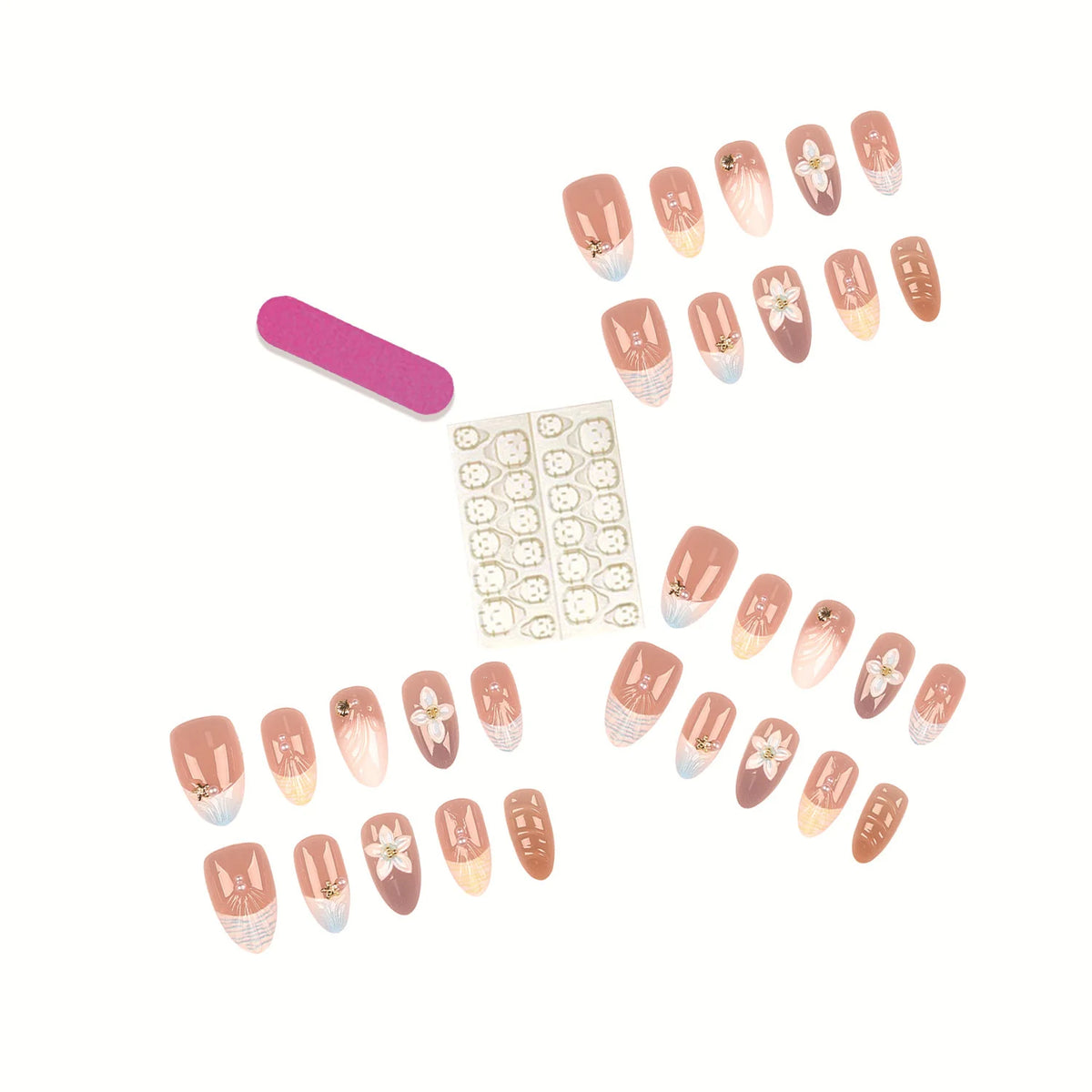 Press-On Nail Set Floral Designs Peel-and-Stick Multiple Sizes