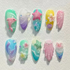 Press-On Nail Set Floral Designs Pre-Applied Adhesive Multiple Sizes