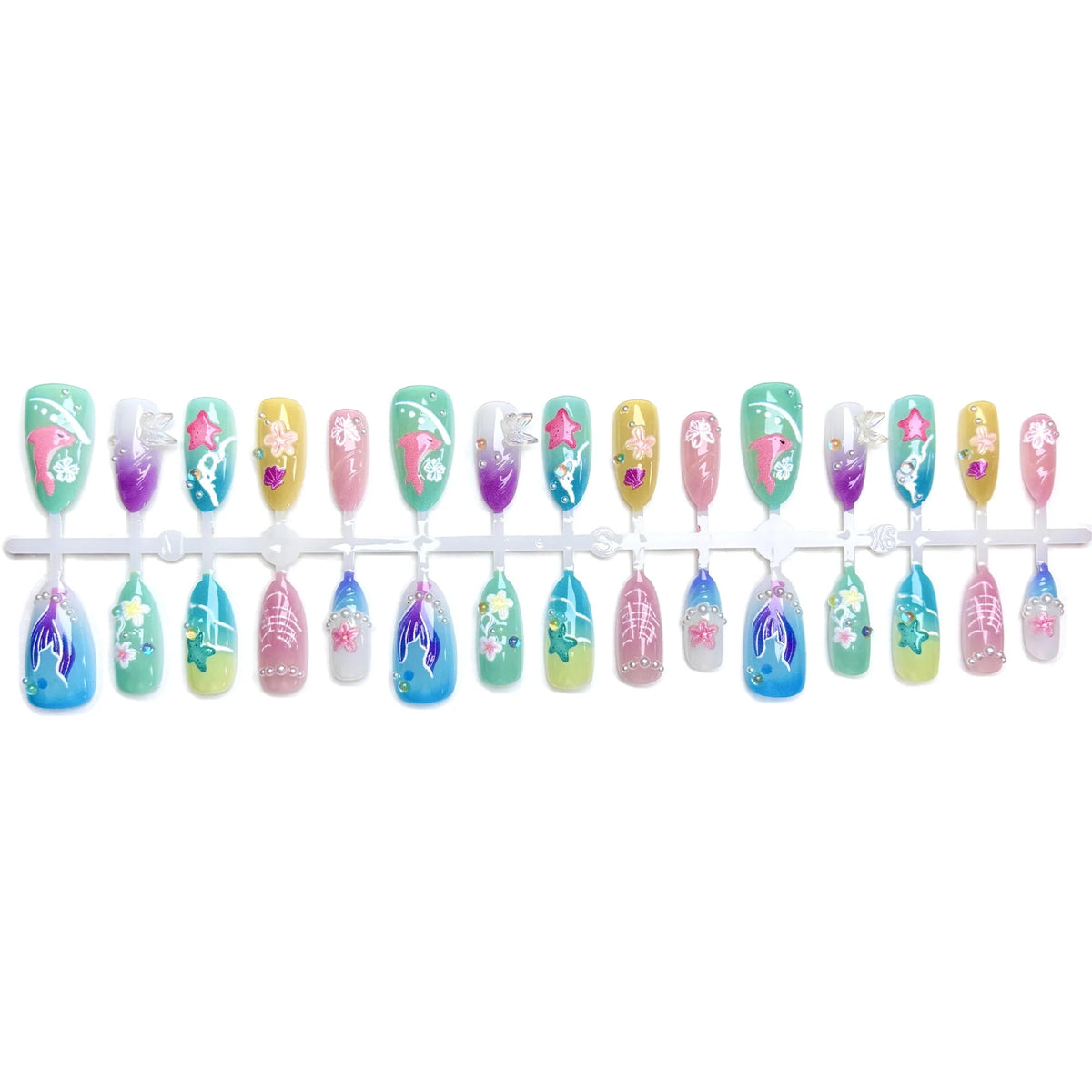 Press-On Nail Set Floral Designs Pre-Applied Adhesive Multiple Sizes