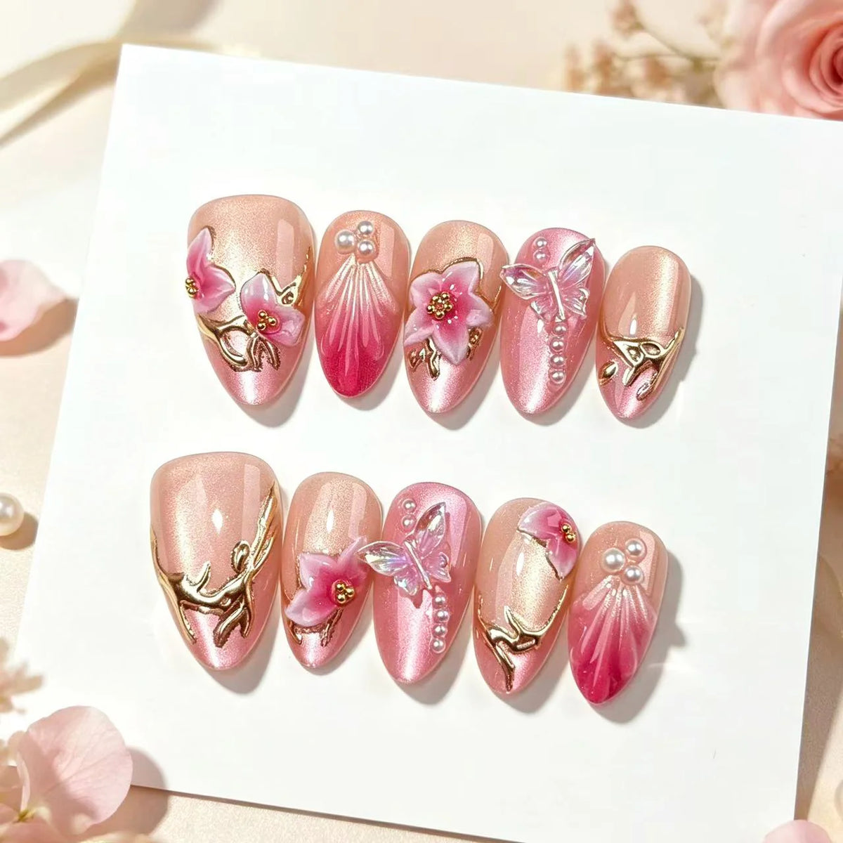 Press-On Nail Set Floral Designs Quick-Apply Non-Toxic