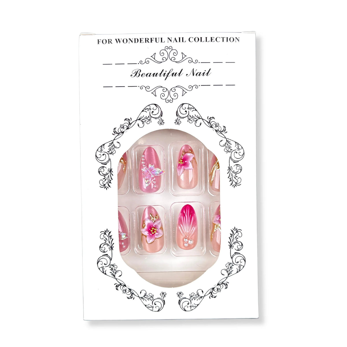 Press-On Nail Set Floral Designs Quick-Apply Non-Toxic