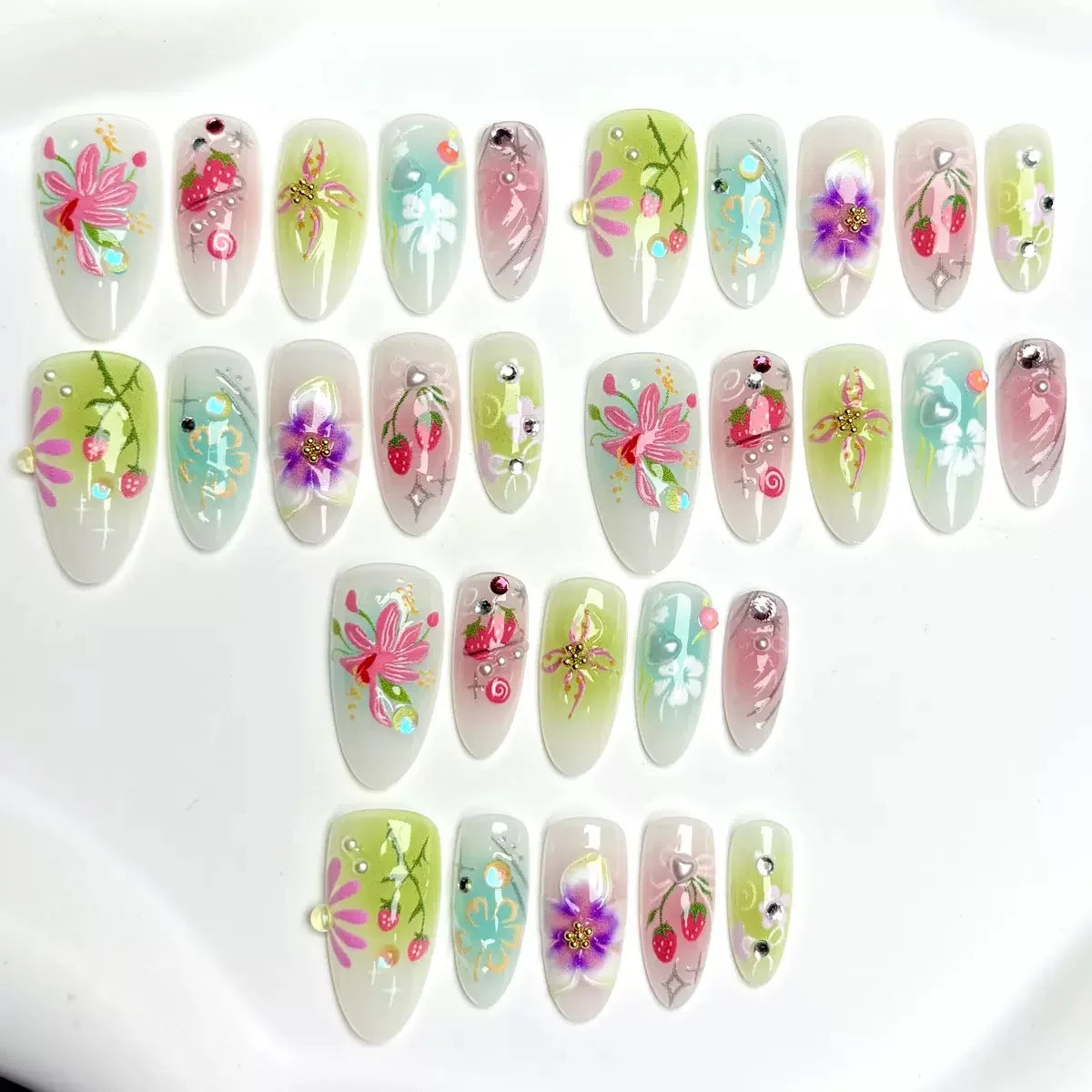 Press-On Nail Set Floral Designs Reusable