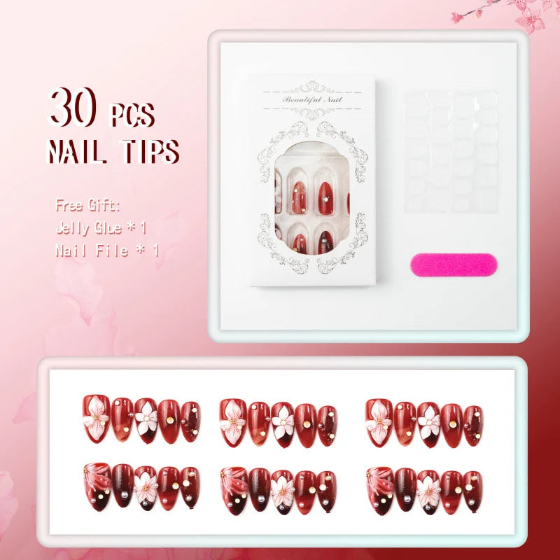 Press-On Nail Set Floral Designs Reusable & Chip-Resistant