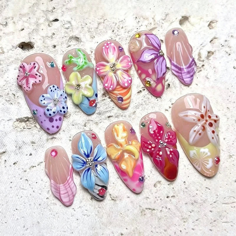 Press-On Nail Set Floral Designs Reusable & Easy Adhesive