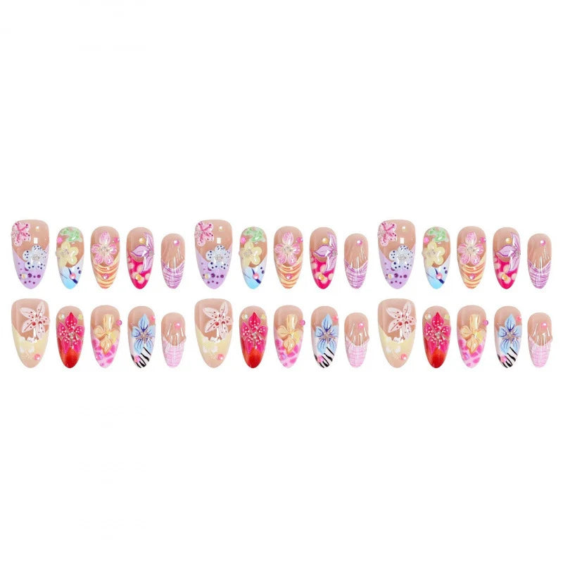 Press-On Nail Set Floral Designs Reusable & Easy Adhesive