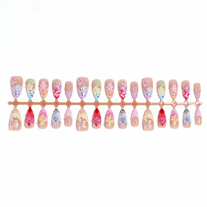 Press-On Nail Set Floral Designs Reusable & Easy Adhesive