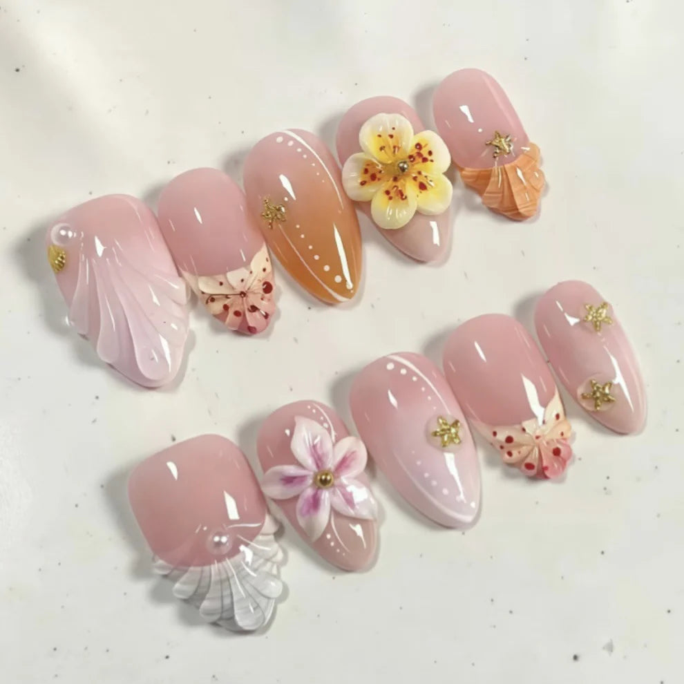 Press-On Nail Set Floral Designs Reusable & Easy Application