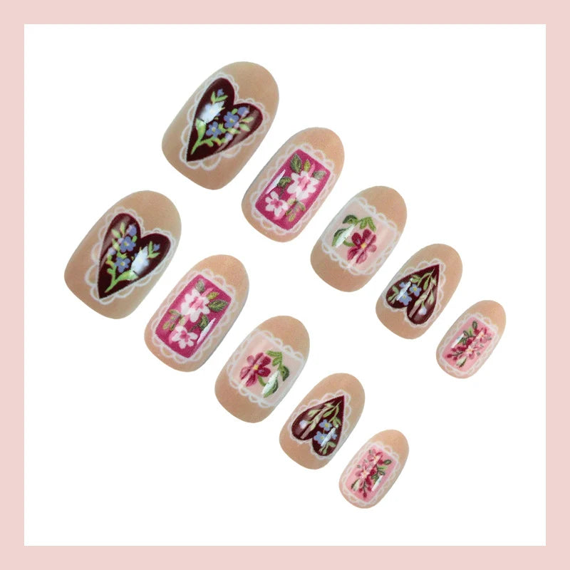 Press-On Nail Set Floral Designs Reusable & Easy Application