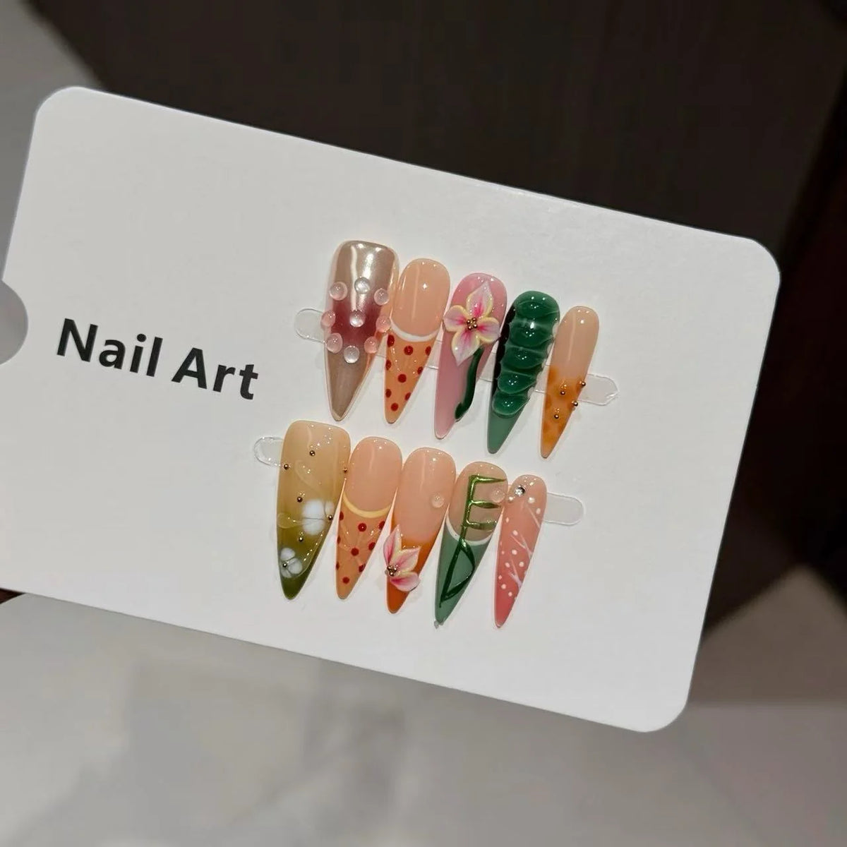 Press-On Nail Set Floral Designs Reusable Easy Application