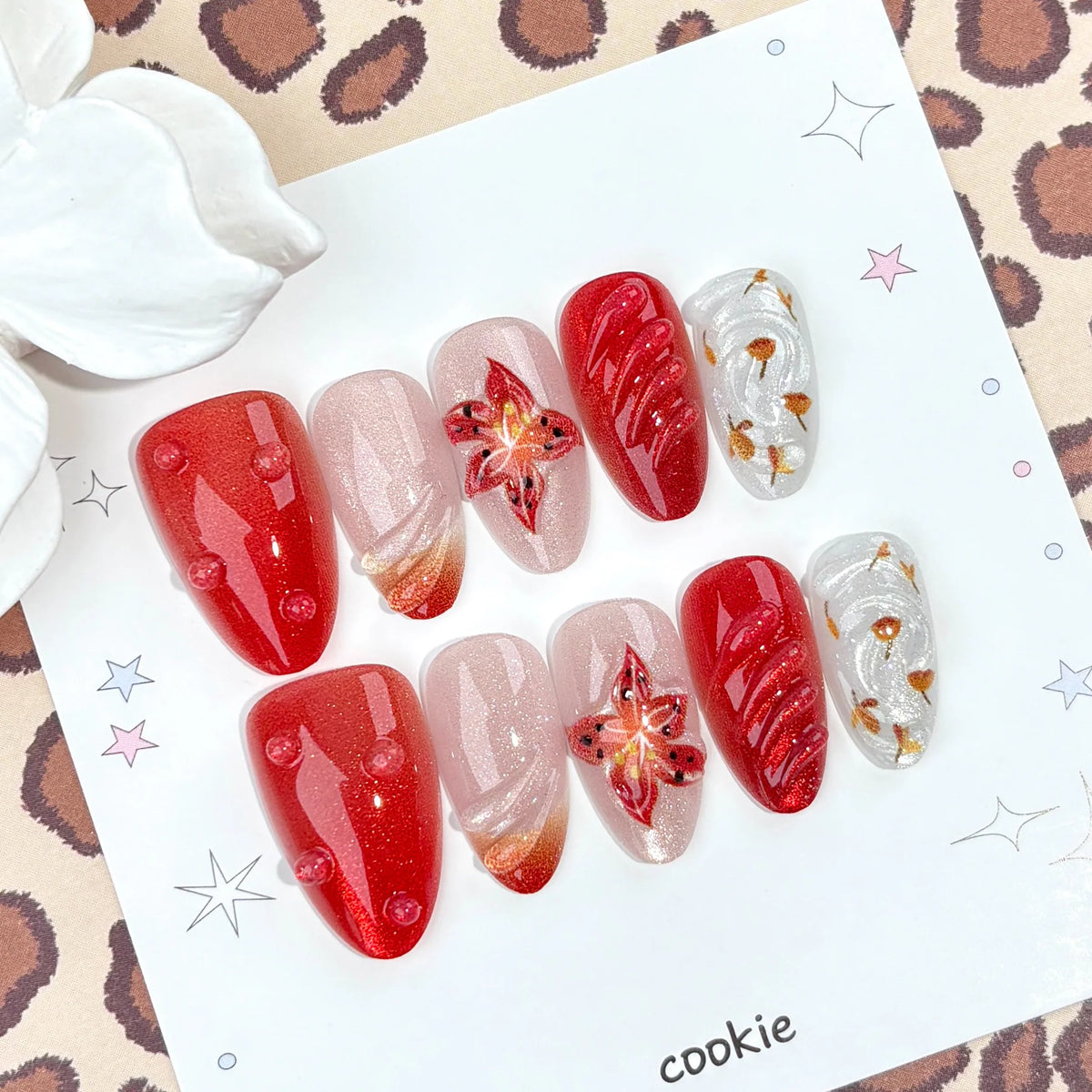 Press-On Nail Set Floral Designs Reusable Salon-Quality