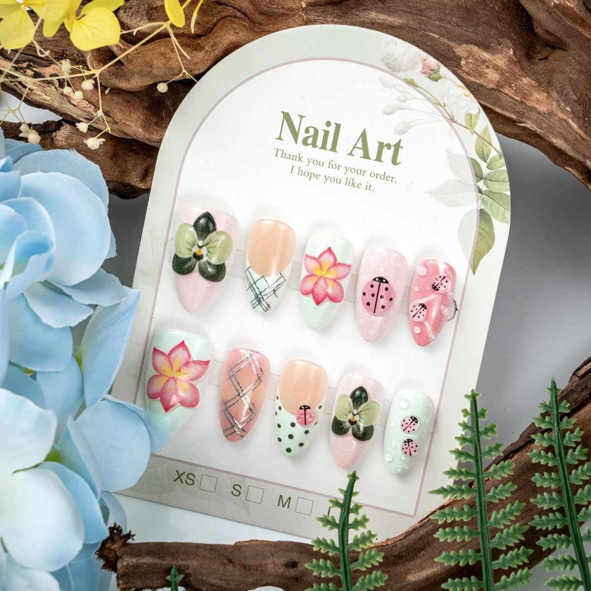 Press-On Nail Set Floral Designs Reusable Self-Adhesive