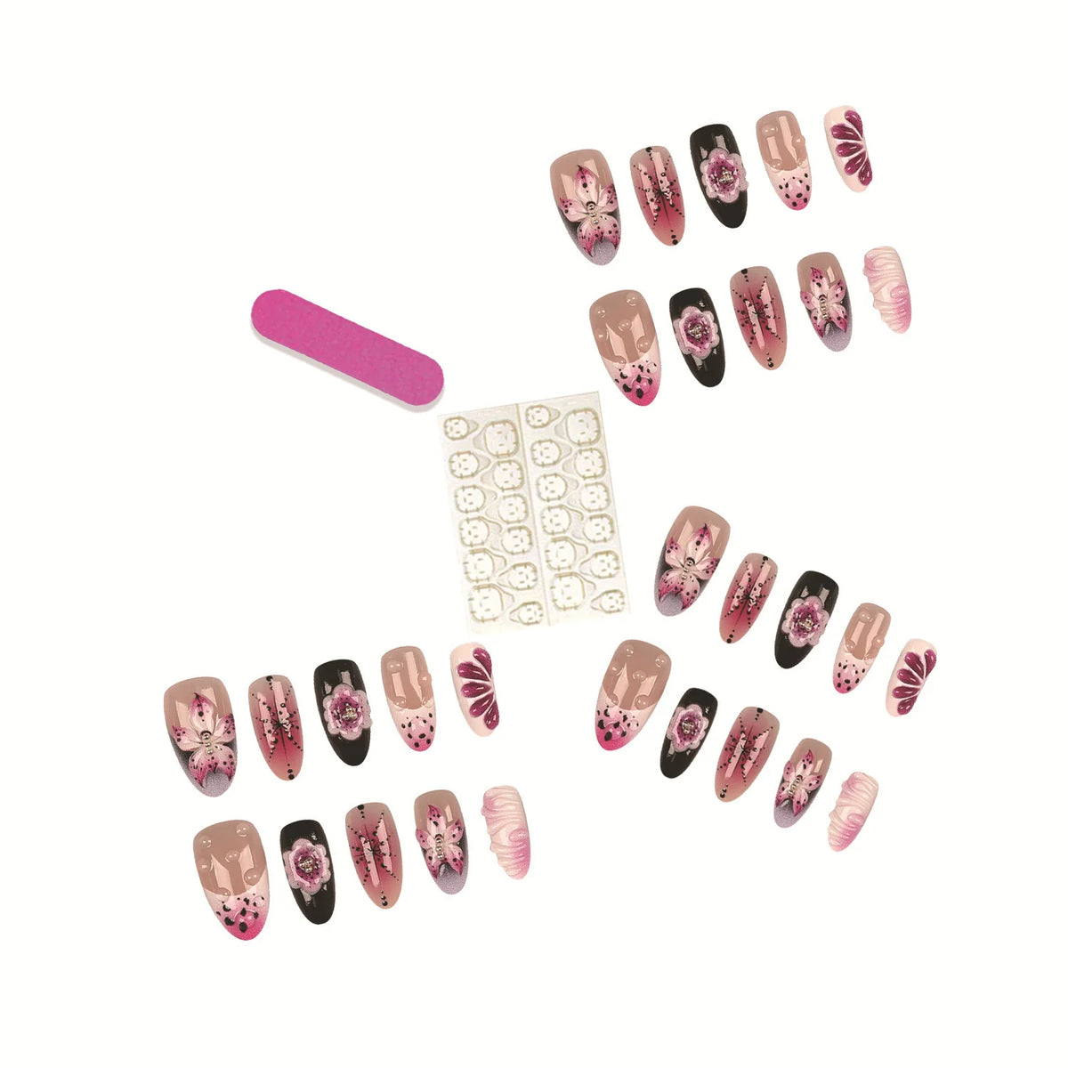 Press-On Nail Set Floral Designs Salon-Quality & Glue-Free