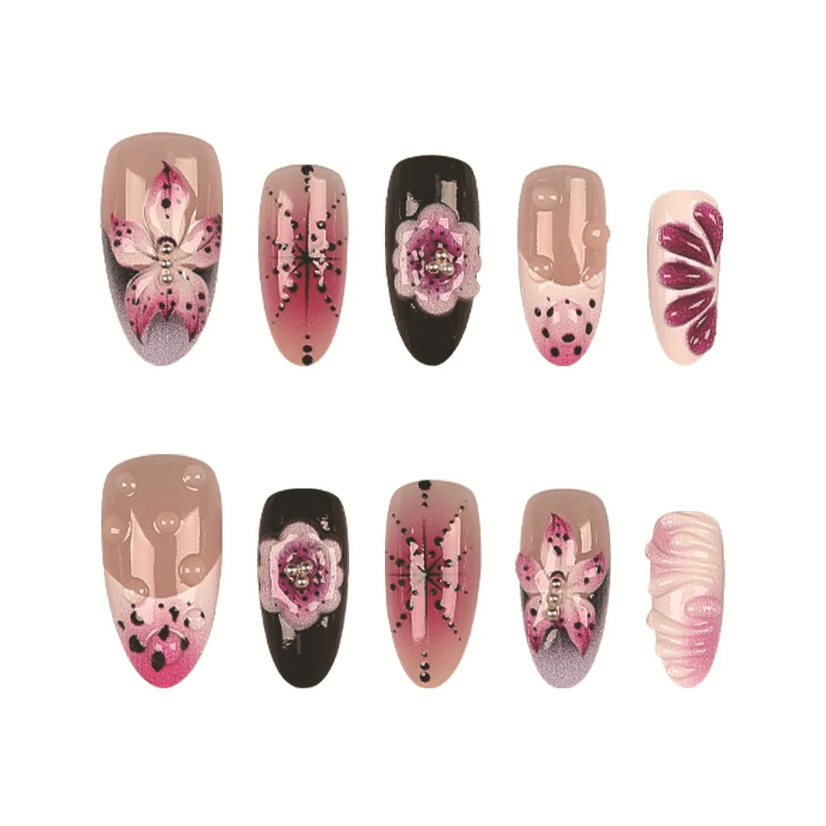 Press-On Nail Set Floral Designs Salon-Quality & Glue-Free