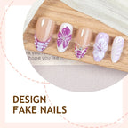 Press-On Nail Set Floral Designs Self-Adhesive Durable Fit
