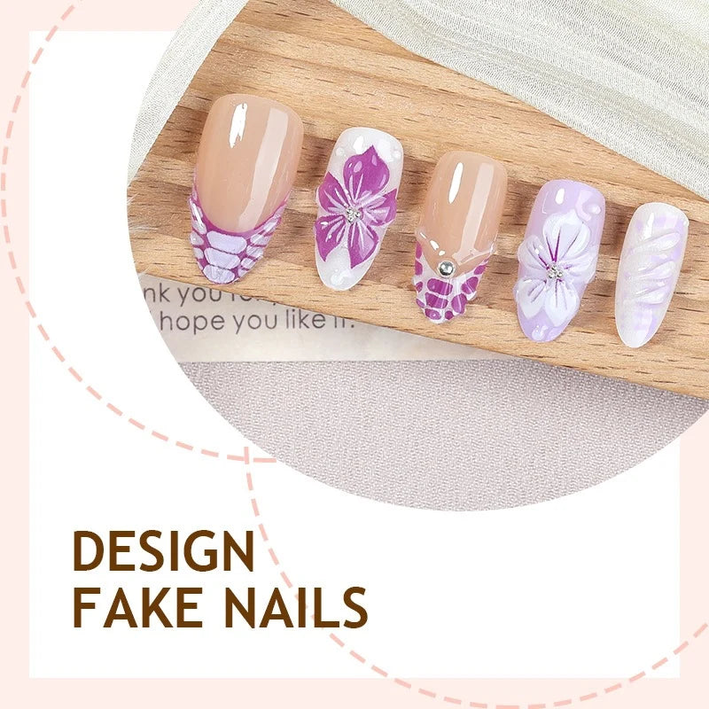 Press-On Nail Set Floral Designs Self-Adhesive Durable Fit