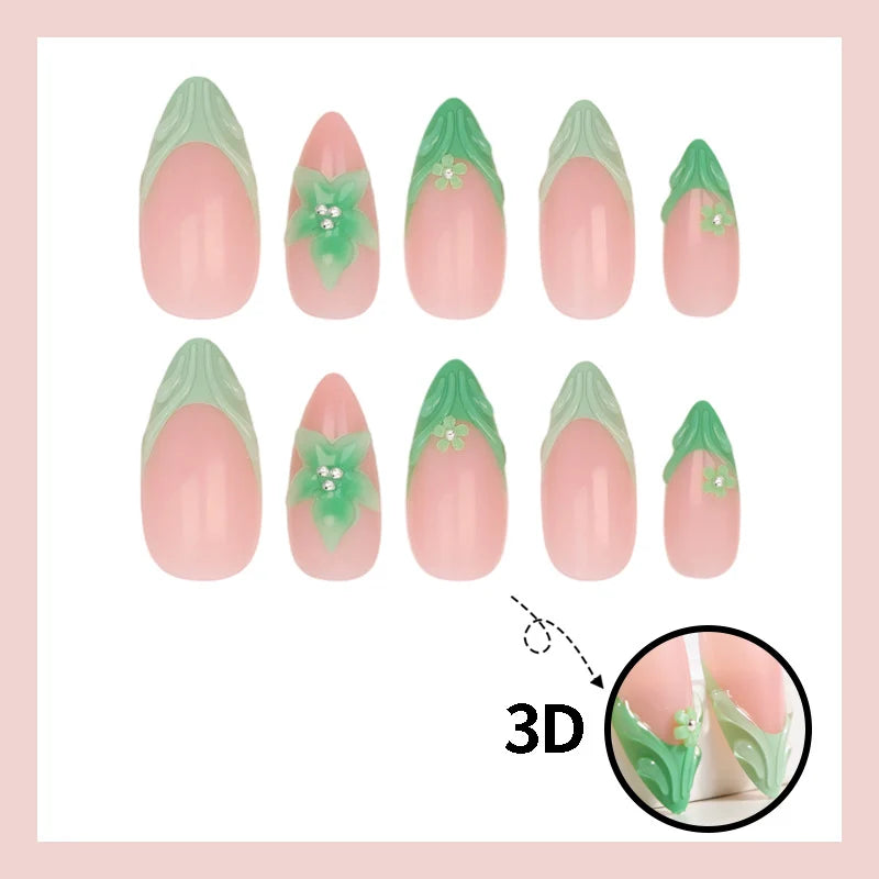Press-On Nail Set Floral Designs & Stickers Easy Application