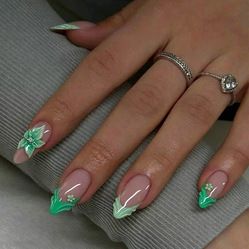 Press-On Nail Set Floral Designs & Stickers Easy Application