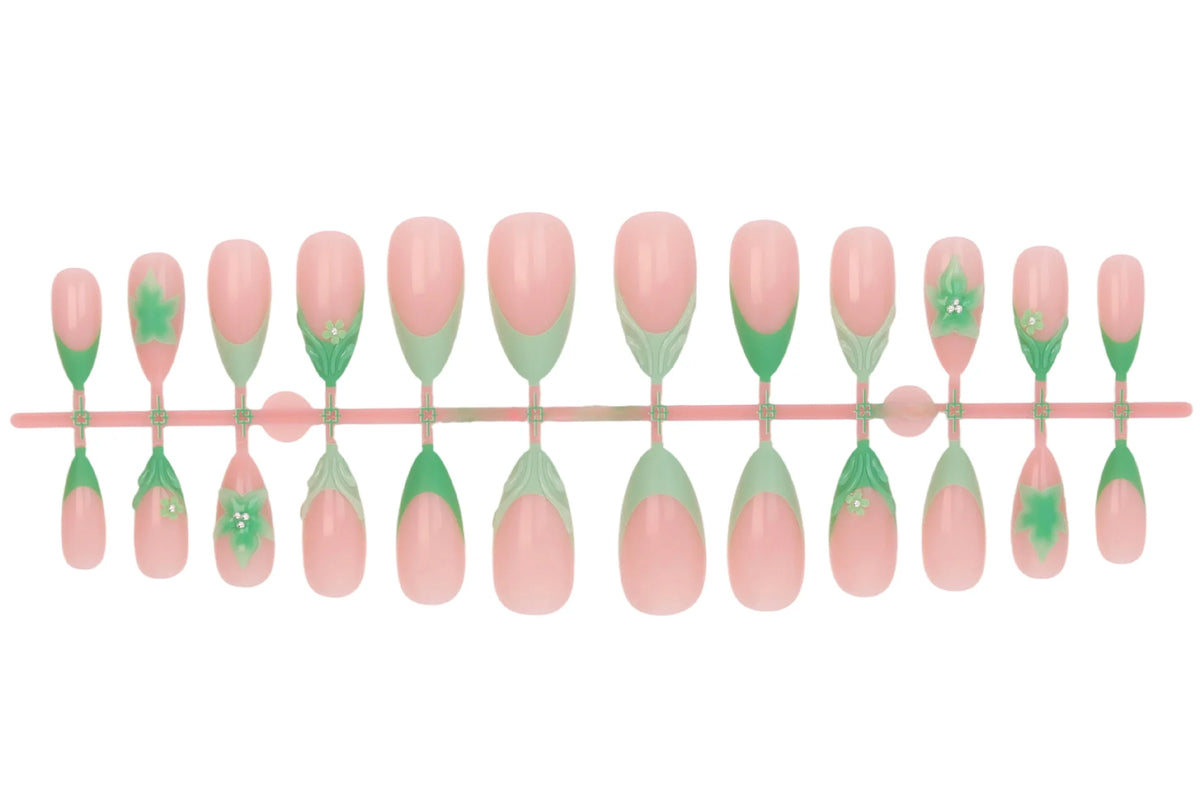 Press-On Nail Set Floral Designs & Stickers Easy Application