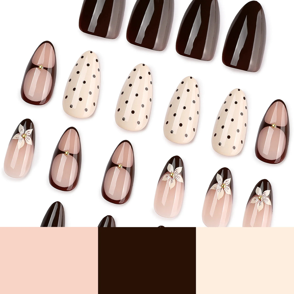 Press-On Nail Set Floral & Dot Easy-Apply