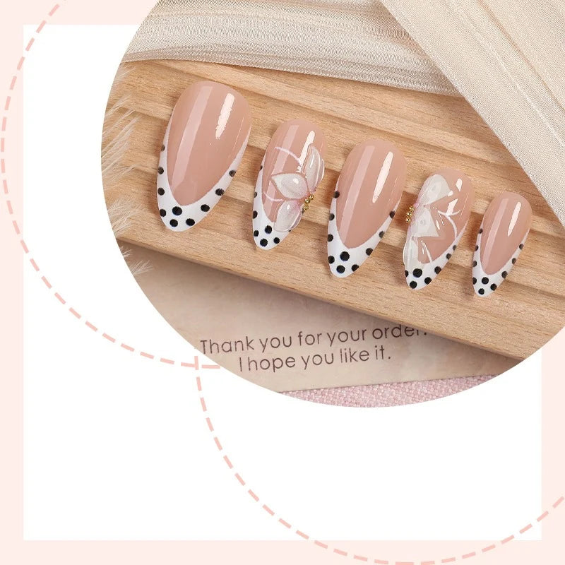 Press-On Nail Set Floral & Dot Reusable Easy Application