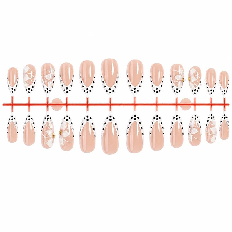 Press-On Nail Set Floral & Dot Reusable Easy Application