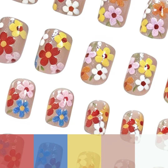 Press-On Nail Set Floral Durable Acrylic 24 Piece