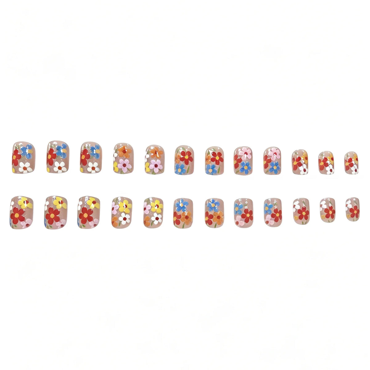 Press-On Nail Set Floral Durable Acrylic 24 Piece
