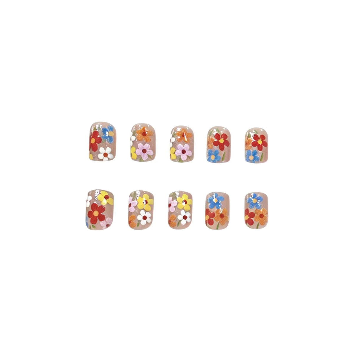 Press-On Nail Set Floral Durable Acrylic 24 Piece