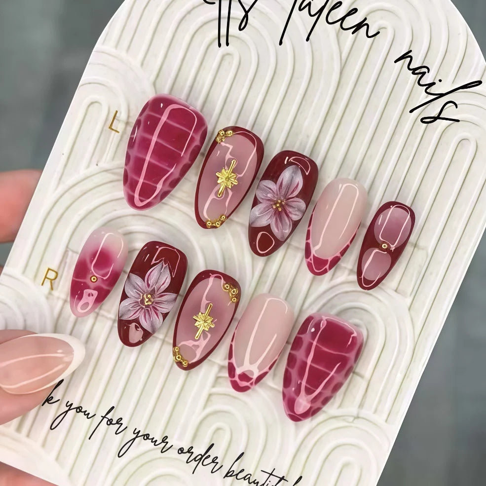Press-On Nail Set Floral Durable & Flexible