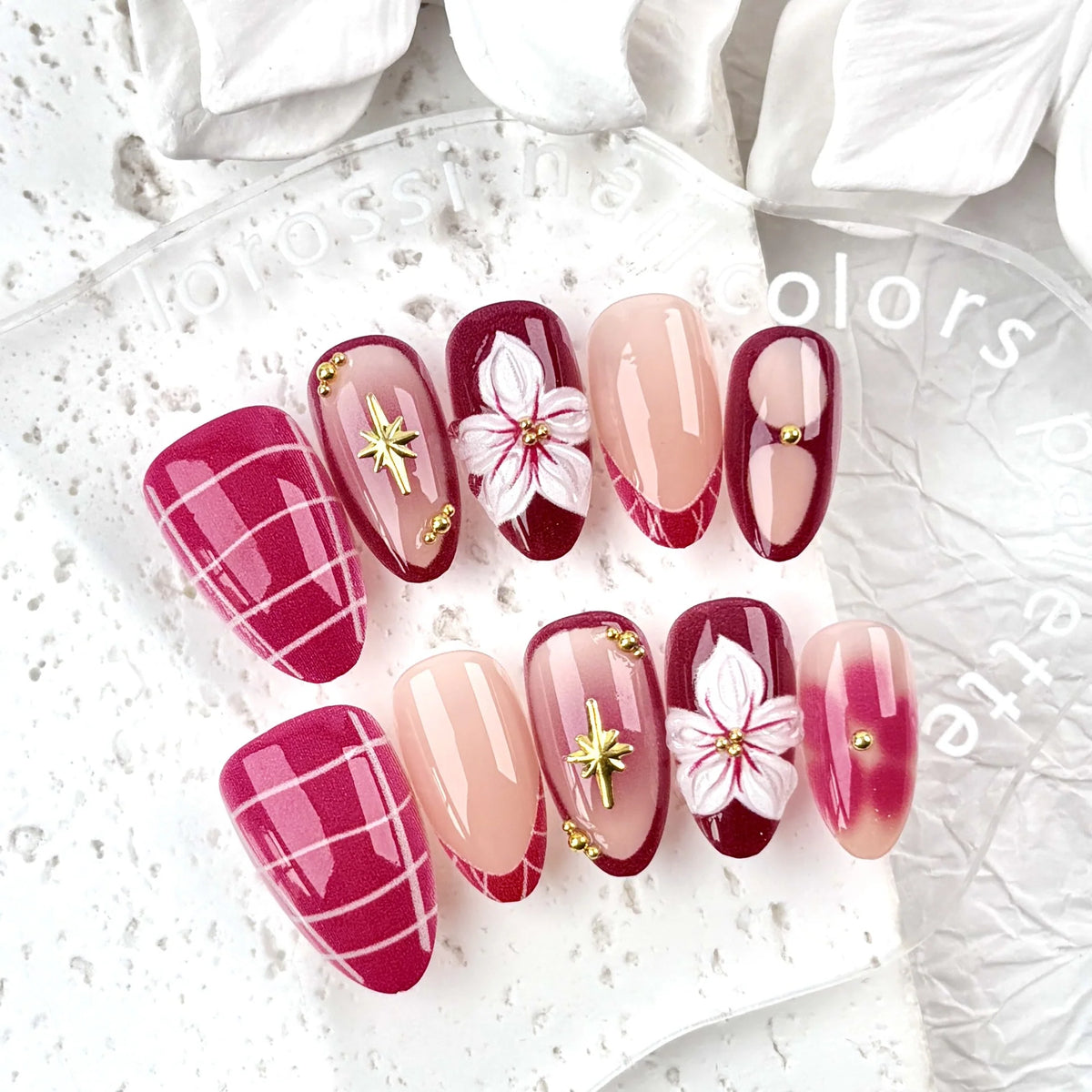 Press-On Nail Set Floral Durable & Flexible