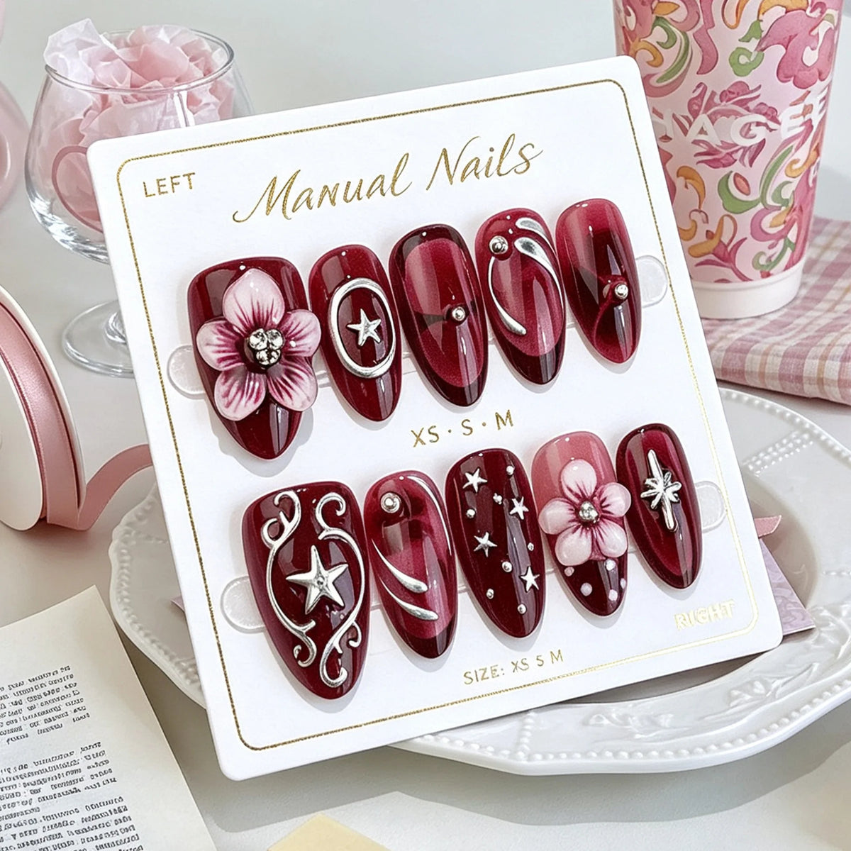 Press-On Nail Set Floral Durable & Flexible