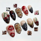 Press-On Nail Set Floral Embellished Adhesive-Backed & Reusable