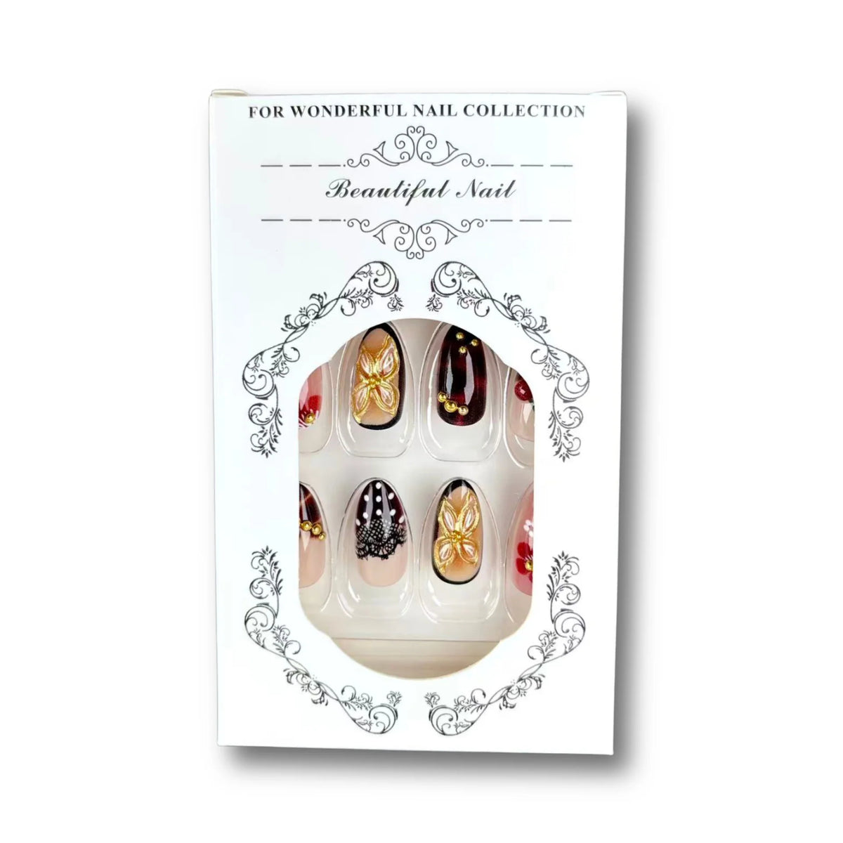 Press-On Nail Set Floral Embellished Adhesive-Backed & Reusable