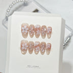 Press-On Nail Set Floral Embellished Adhesive & Reusable