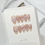 Press-On Nail Set Floral Embellished Adhesive & Reusable