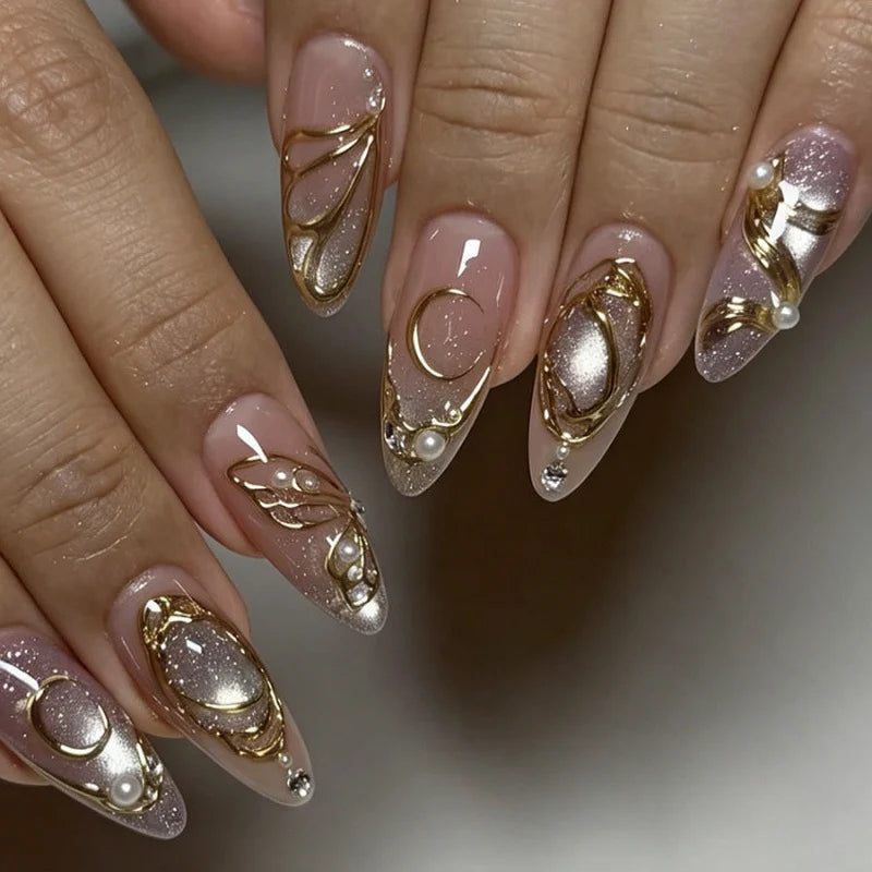 Press-On Nail Set Floral Embellished Comfort Fit & Easy Application
