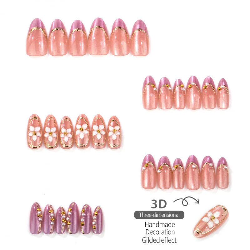 Press-On Nail Set Floral Embellished & Comfortable Fit