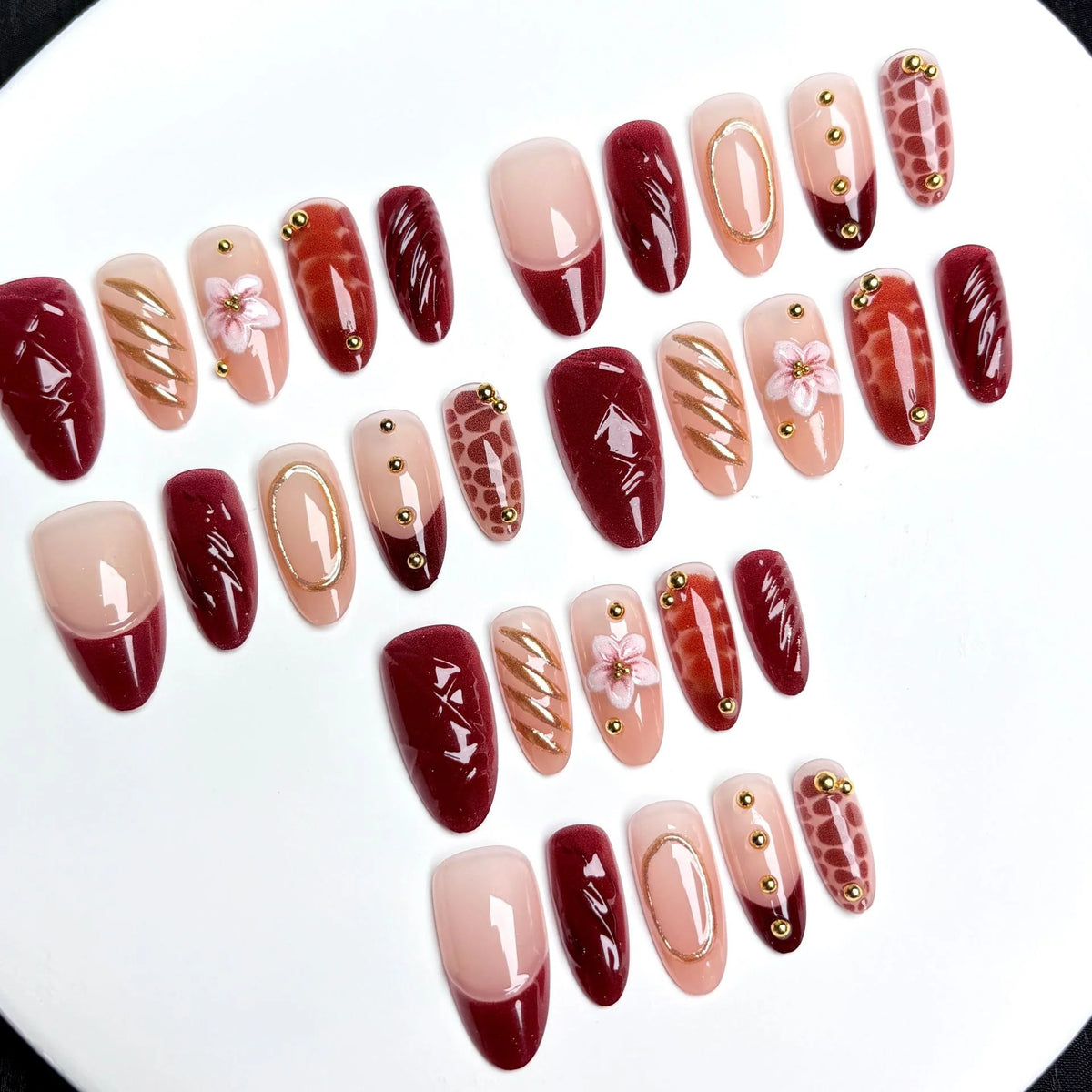 Press-On Nail Set Floral Embellished Easy Application